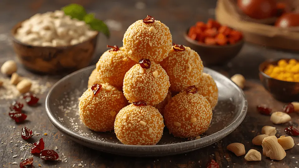 pngtree-golden-besan-ladoo-with-festive-garnish-image_20406007